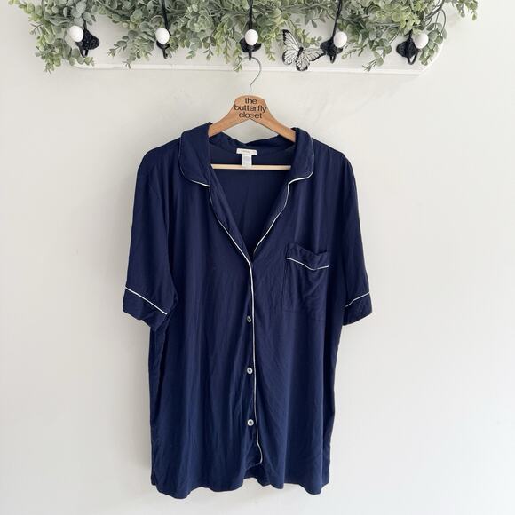 Women’s Eberjey Navy Short Sleeve Button Down Sleep Pajama Shirt Large Modal G46 - Picture 1 of 3